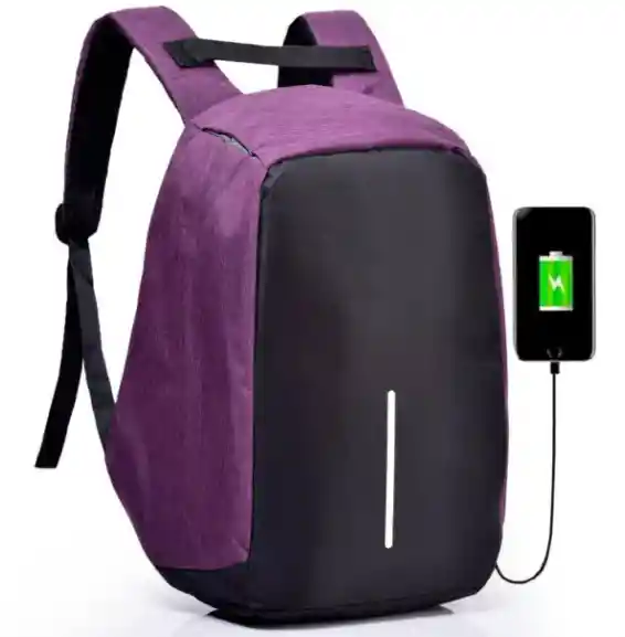 Mochila Antirrobo Impermeable Con Puerto Usb Morado