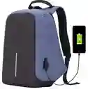 Mochila Antirrobo Impermeable Con Puerto Usb Azul