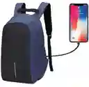 Mochila Antirrobo Impermeable Con Puerto Usb Azul