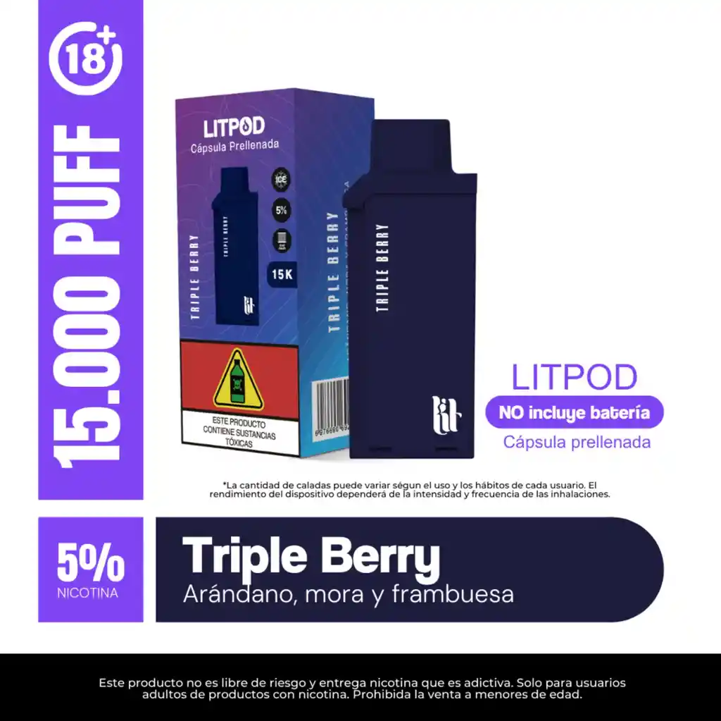 Pod Lit Triple Berry 15.000 Puffs Recarga