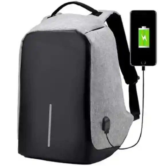 Mochila Antirrobo Impermeable Con Puerto Usb Gris