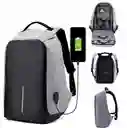 Mochila Antirrobo Impermeable Con Puerto Usb Gris