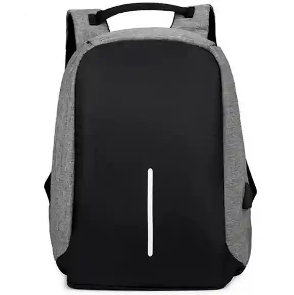 Mochila Antirrobo Impermeable Con Puerto Usb Gris