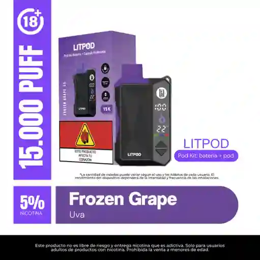 Vape Lit Frozen Grape 15.000 Puffs Kit Bateria Y Pod
