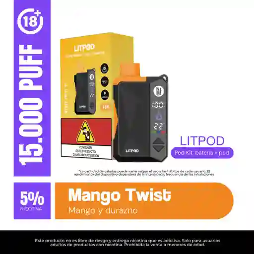 Vape Lit Mango Twist 15.000 Puffs Kit Bateria Y Pod