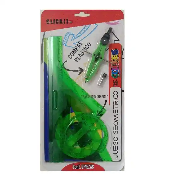 Juego Geometrico + Compas 5 Piezas Clickit