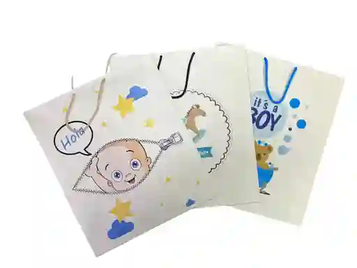 Bolsa De Regalo Kraft Earthpact Baby Shower Niño Azul Pliego Y Medio 39,5x33cm