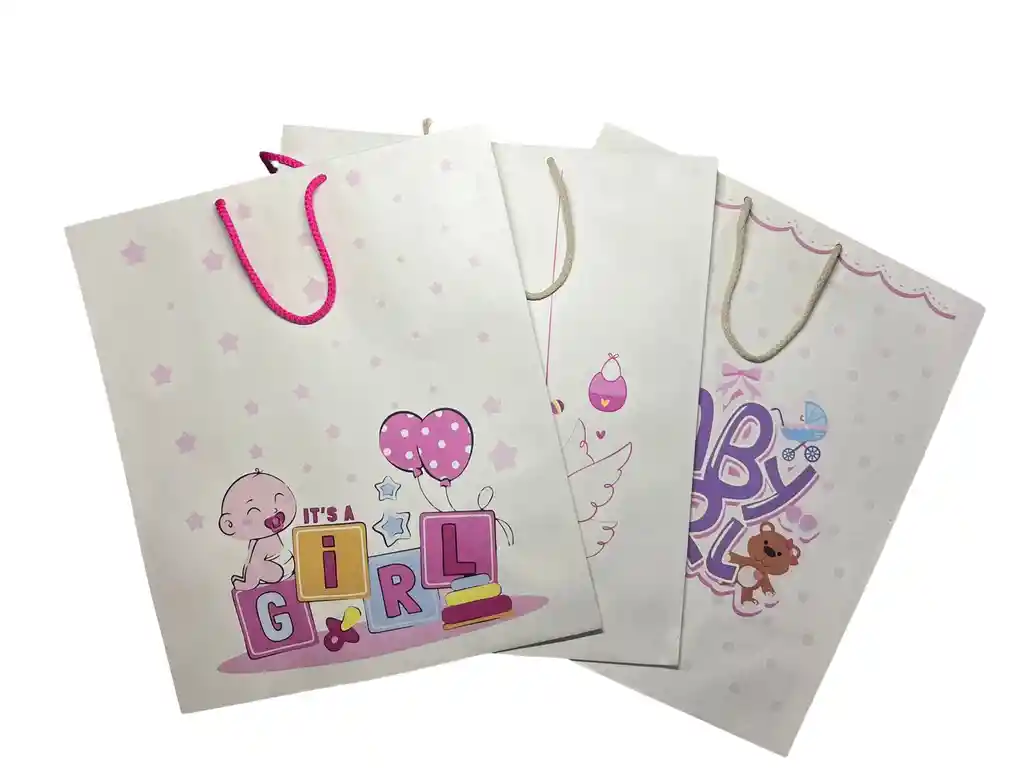 Bolsa De Regalo Kraft Earthpact Baby Shower Niña Rosado Pliego Y Medio 39,5x33cm