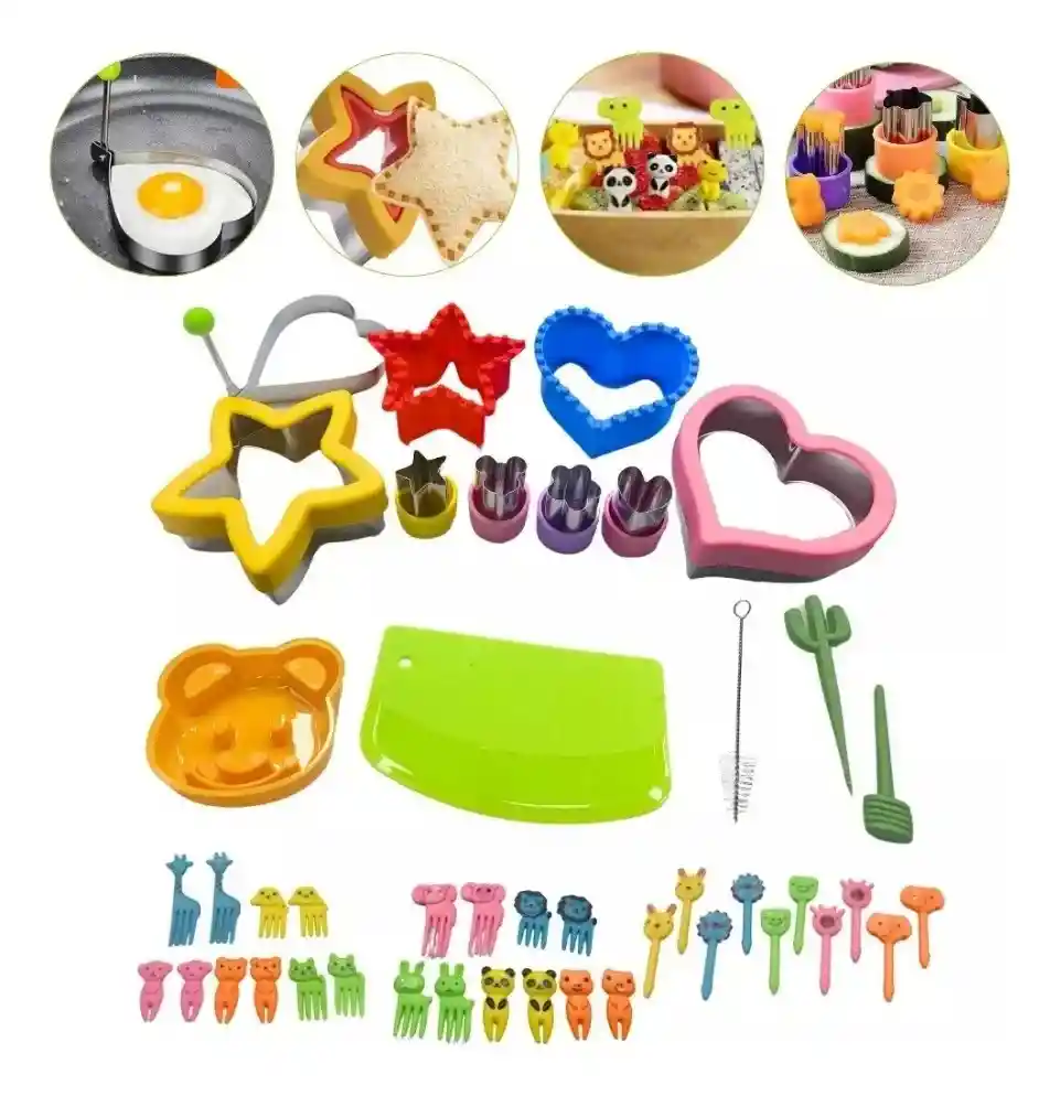 Kit Moldes Cortadores De Formas Pan Galletas Frutas Accesorios Para Loncheras Variadas Y Muy Divertidas