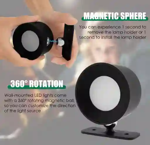 Lámpara De Pared Led Con Bola Magnética Giratoria De 360°