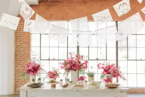 Guirnalda Decoración Banderin Fiesta Mexicana Papel Destello Blanco 45 Mt