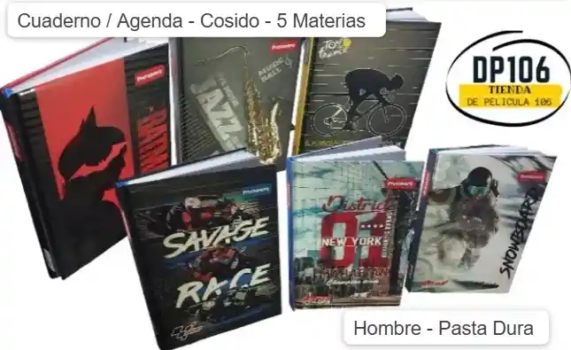 Cuaderno / Agenda Cosido Pasta Dura 5 Materias Diseño Hombre