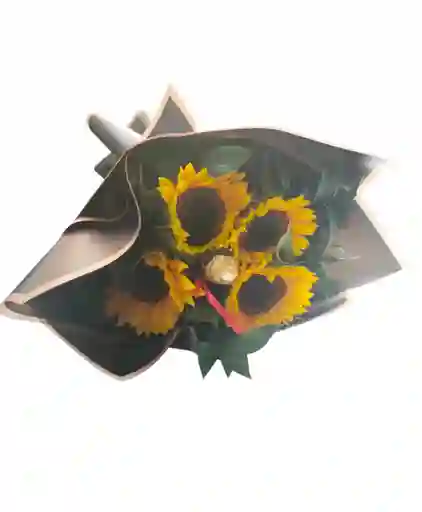 Bouquet De 4 Girasoles Y Un Chocolate Ferrero