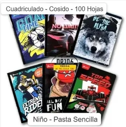 Cuaderno Cuadriculado Cosido Niño 100 Hojas Pasta Sencilla