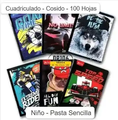Cuaderno Cuadriculado Cosido Niño 100 Hojas Pasta Sencilla