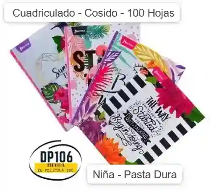 Cuaderno Cuadriculado Cosido Niña 100 Hojas Pasta Dura