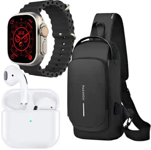 Combo Bolso Antirrobo Mini Negro + Audifono Pro 4 + T800 Ultra