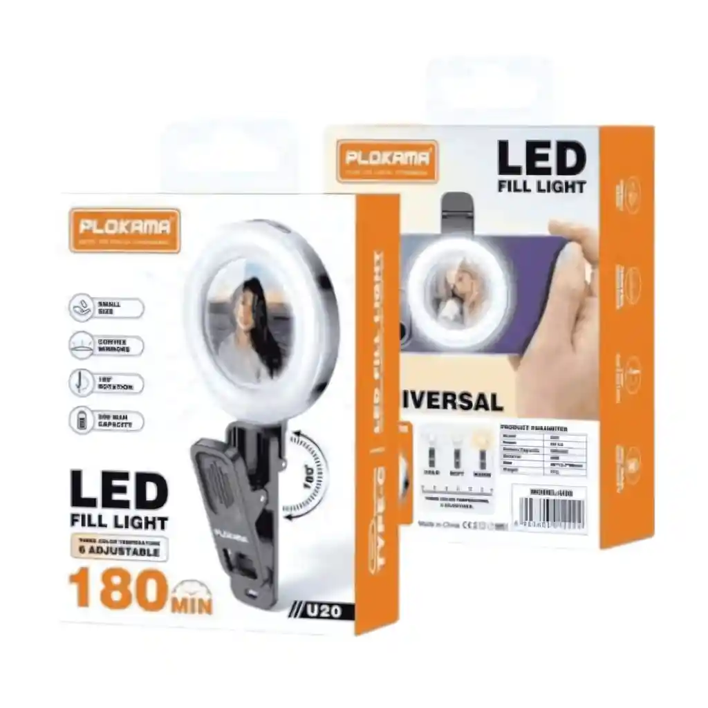 Plokama U20 Led Mini Mirror Clip Selfie Ring Light - Otc.lk