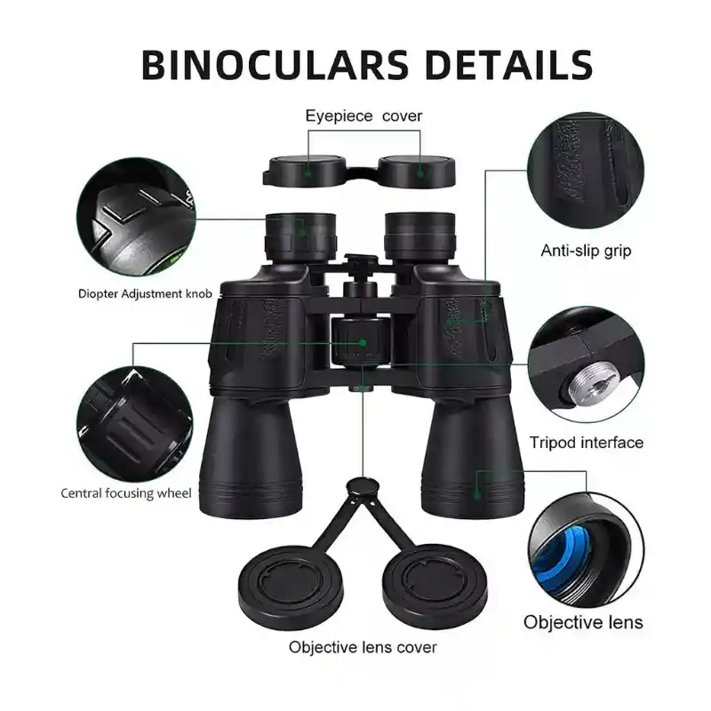Binoculares Potentes 20x50 Impermeable Excelente Alcance Color Negro