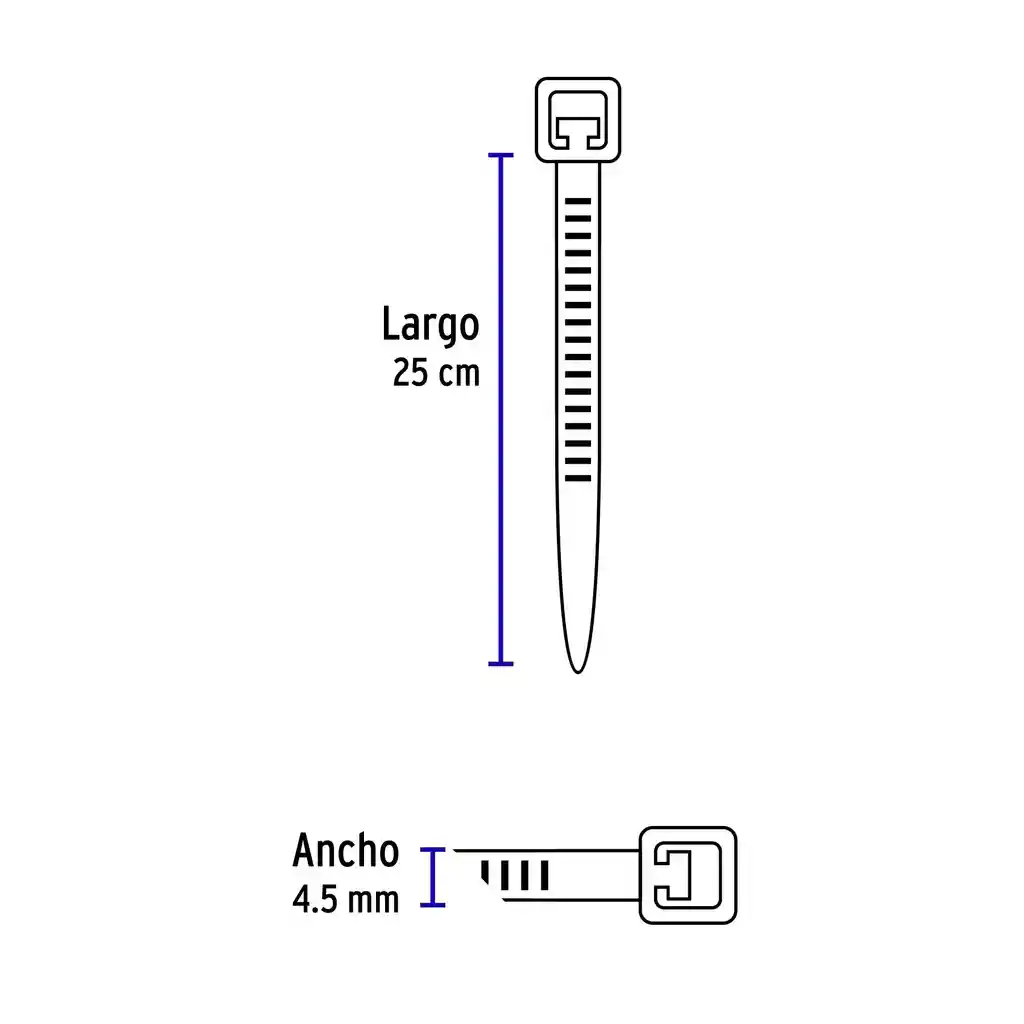 Bolsa Con 50 Cinchos Plásticos 50 Lb 25cm, 250x4.5 Mm, Negros