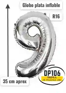Globo De Numero Plata # 9 Tamaño R16