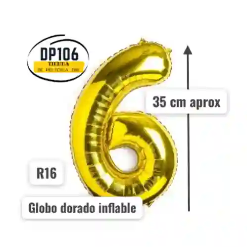 Globo De Numero Dorado # 6 Tamaño R16