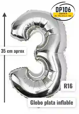 Globo De Numero Plata # 3 Tamaño R16