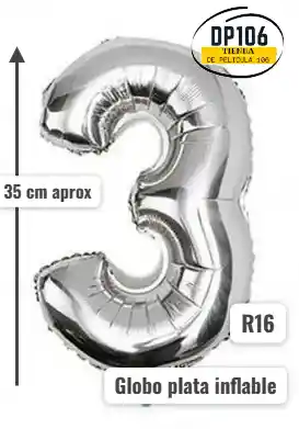 Globo De Numero Plata # 3 Tamaño R16