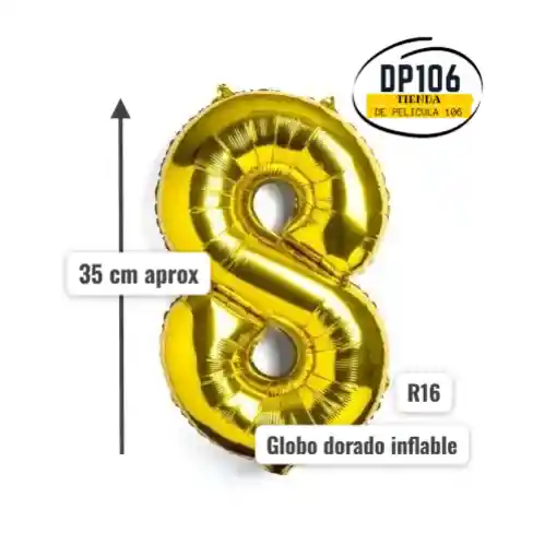 Globo De Numero Dorado # 8 Tamaño R16