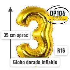 Globo De Numero Dorado # 3 Tamaño R16