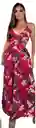 Vestido Largo De Verano S/m Casual De Vacaciones Con Cuello En V Profundo, Estampado De Hojas Divididas, Vestido Halter De Vacaciones En La Playa Para Mujeres