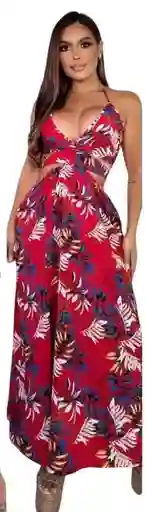 Vestido Largo De Verano S/m Casual De Vacaciones Con Cuello En V Profundo, Estampado De Hojas Divididas, Vestido Halter De Vacaciones En La Playa Para Mujeres