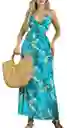 Vestido Largo De Verano L/xlcasual De Vacaciones Con Cuello En V Profundo, Estampado De Hojas Divididas, Vestido Halter De Vacaciones En La Playa Para Mujeres