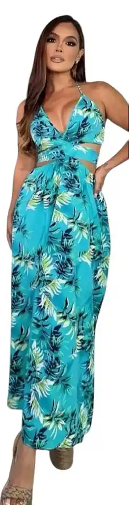 Vestido Largo De Verano L/xlcasual De Vacaciones Con Cuello En V Profundo, Estampado De Hojas Divididas, Vestido Halter De Vacaciones En La Playa Para Mujeres