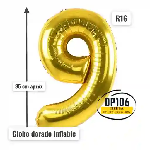 Globo De Numero Dorado # 9 Tamaño R16
