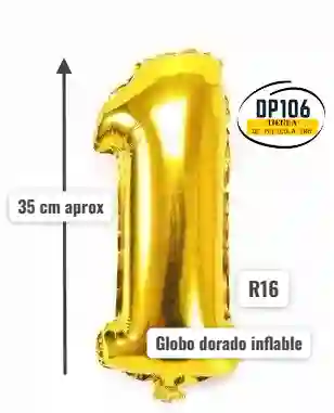 Globo De Numero Dorado # 1 Tamaño R16