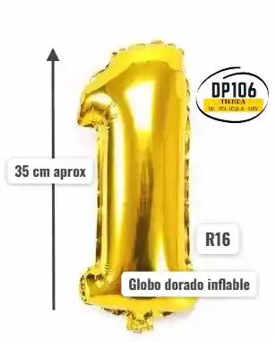 Globo De Numero Dorado # 1 Tamaño R16