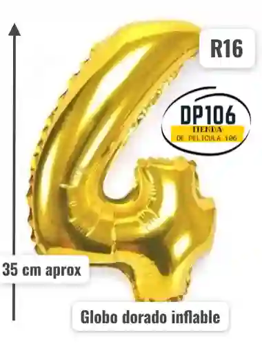 Globo De Numero Dorado # 4 Tamaño R16