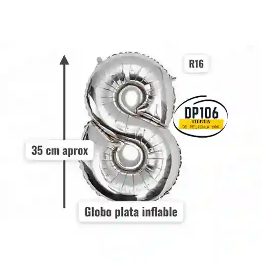 Globo De Numero Plata # 8 Tamaño R16