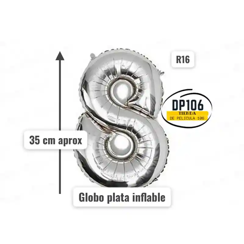 Globo De Numero Plata # 8 Tamaño R16