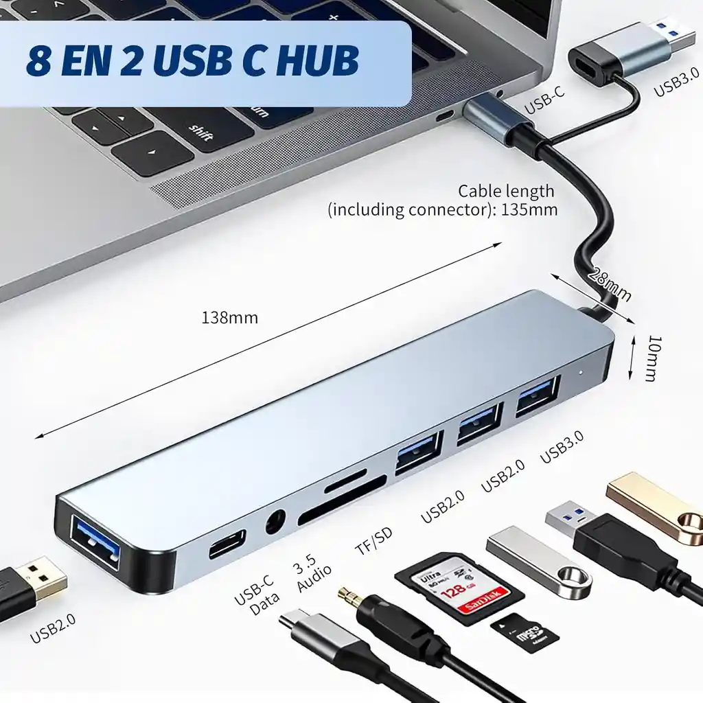 Adaptador Usb C Multipuerto Usb Micro Sd Macbook Windows