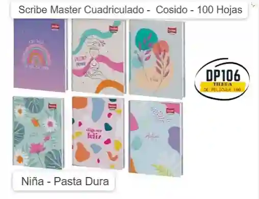 Cuaderno Scribe Master Cuadriculado 100 Hojas Diseño Niña Cosido Pasta Dura