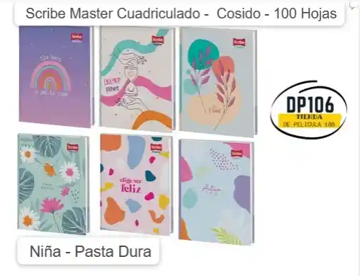 Cuaderno Scribe Master Cuadriculado 100 Hojas Diseño Niña Cosido Pasta Dura