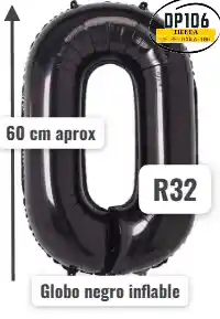 Globo Negro # 0 Tamaño 60 Cm R32 Cumpleaños