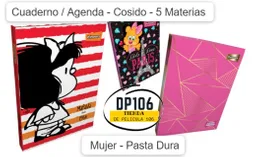 Cuaderno / Agenda Cosido Pasta Dura 5 Materias Diseño Mujer X 1 Und