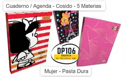 Cuaderno / Agenda Cosido Pasta Dura 5 Materias Diseño Mujer X 1 Und