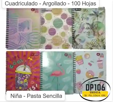 Cuaderno Cuadriculado Argollado 100 Hojas Niña Pasta Sencilla