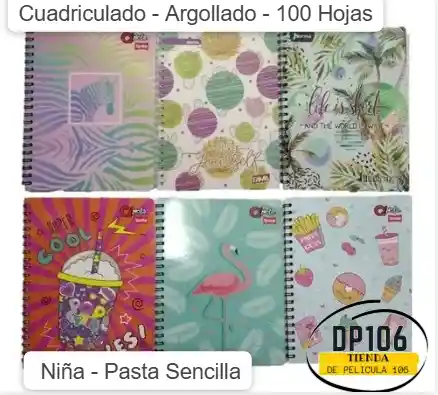 Cuaderno Cuadriculado Argollado 100 Hojas Niña Pasta Sencilla