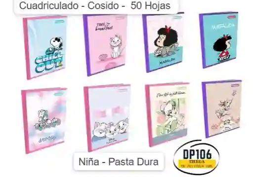 Cuaderno Cuadriculado Cosido Niña 50 Hojas Pasta Dura