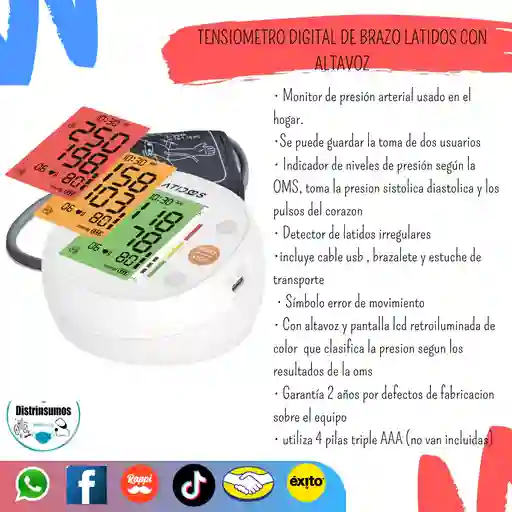 Tensiometro Digital De Brazo Latidos Con Altavoz